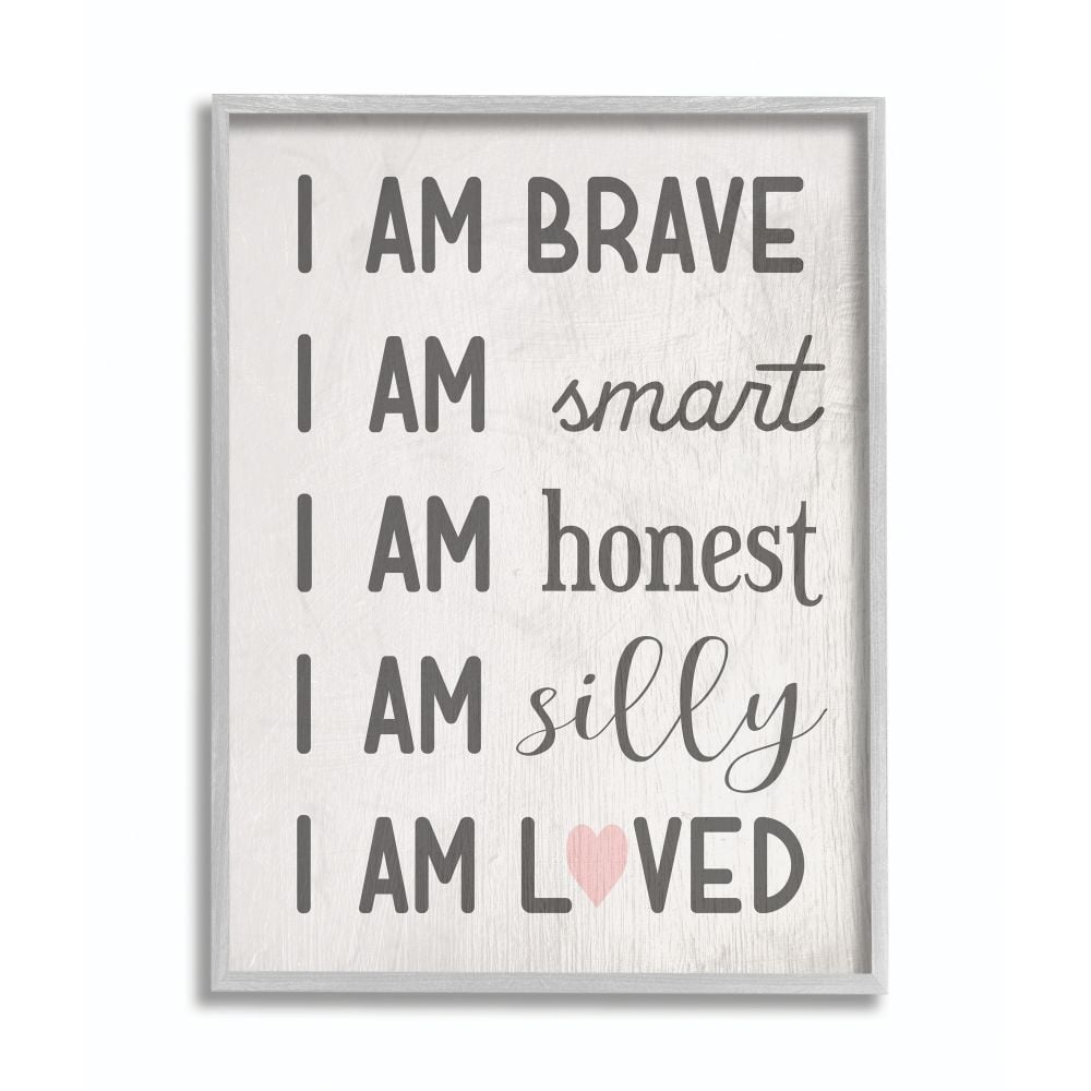 I am Loved Family Kids Word Pink Design Gray Farmhouse Rustic Framed Giclee Texturized Art by Daphne Polselli