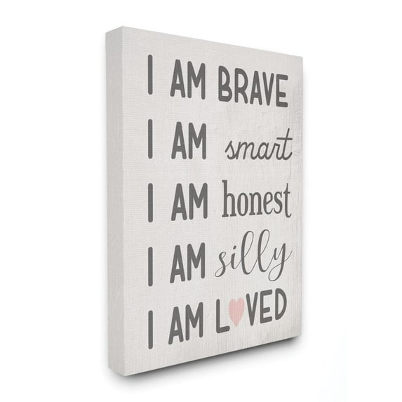 I am Loved Family Kids Word Pink Design Oversized Stretched Canvas Wall Art by Daphne Polselli