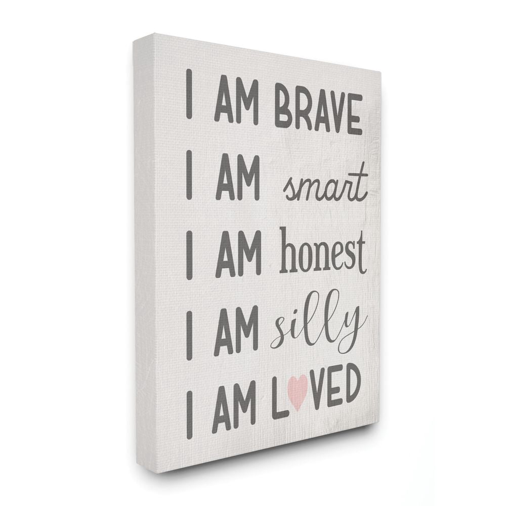 I am Loved Family Kids Word Pink Design Stretched Canvas Wall Art by Daphne Polselli