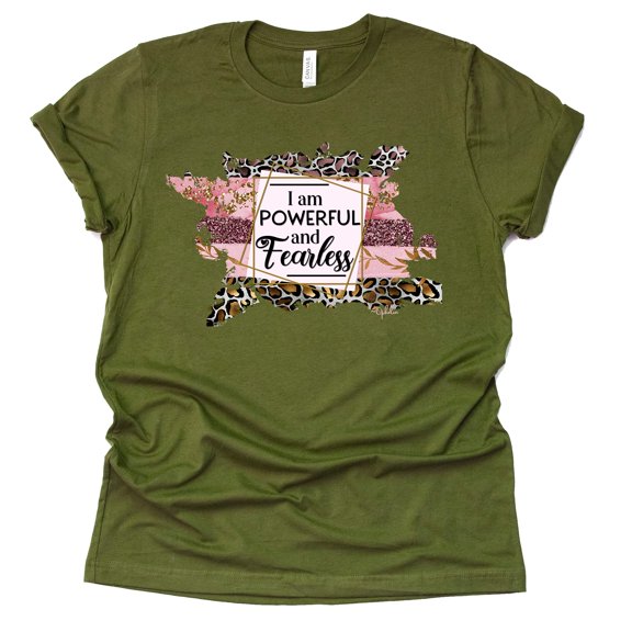 I am Powerful and Fearless T-Shirt Shoelover99 Merch Unisex Letter Teen Funny Letter Print Tees Casual Short Sleeve (Olive, Medium, m)