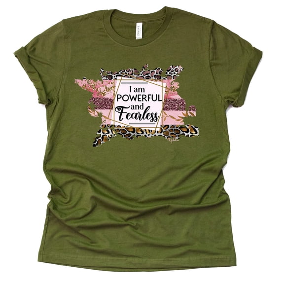 I am Powerful and Fearless T-Shirt Shoelover99 Merch Unisex Letter Teen Funny Letter Print Tees Casual Short Sleeve (Olive, XX Large, xx_l)