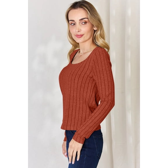 I am a Fashion Junky Full Size Ribbed Long Sleeve T-Shirt - Rust - XL