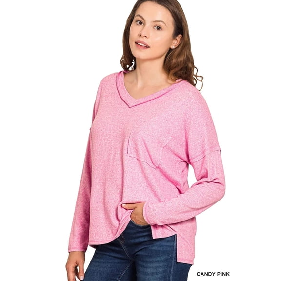 I am a Fashion Junky Soft Melange Hacci Exposed Seam Coin Pocket Tee
