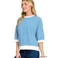 thumbnail image 1 of I am a Fashion Junky Striped Contrast Trim Banded Bottom Top - OCEAN BLUE - M, 1 of 1