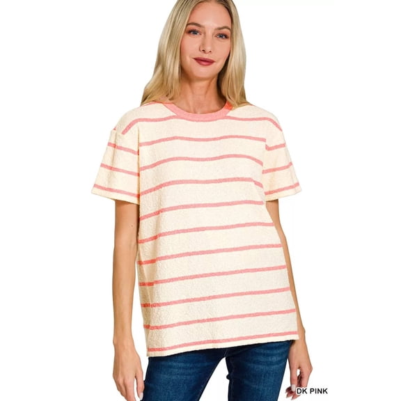 I am a Fashion Junky Textured Striped Crew Neck T-Shirt