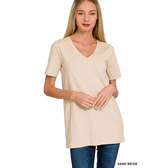 I am a Fashion Junky V-Neck Short Sleeve T-Shirt - SAND BEIGE - S