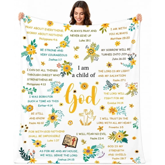 I am a child of god Watercolor Floral Throw Blanket with Bible Verse and Dove Cross Design Soft Plush Fleece for Christian Home Decor