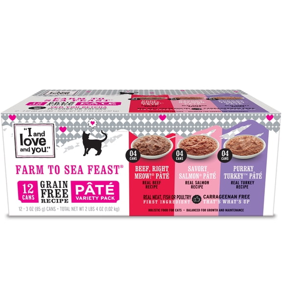 "I and love and you" Farm 2 Sea Cat Food, Variety Pack (Beef, Salmon, Turkey)