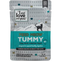 (6 pack) "I and love and you" Feed Meow Wet Cat Food Toppers, Tummy Formula with Tuna and Pumpkin, Digestive Support, Grain Free, No Fillers, Prebiotics and Probiotics, 3oz Pouch