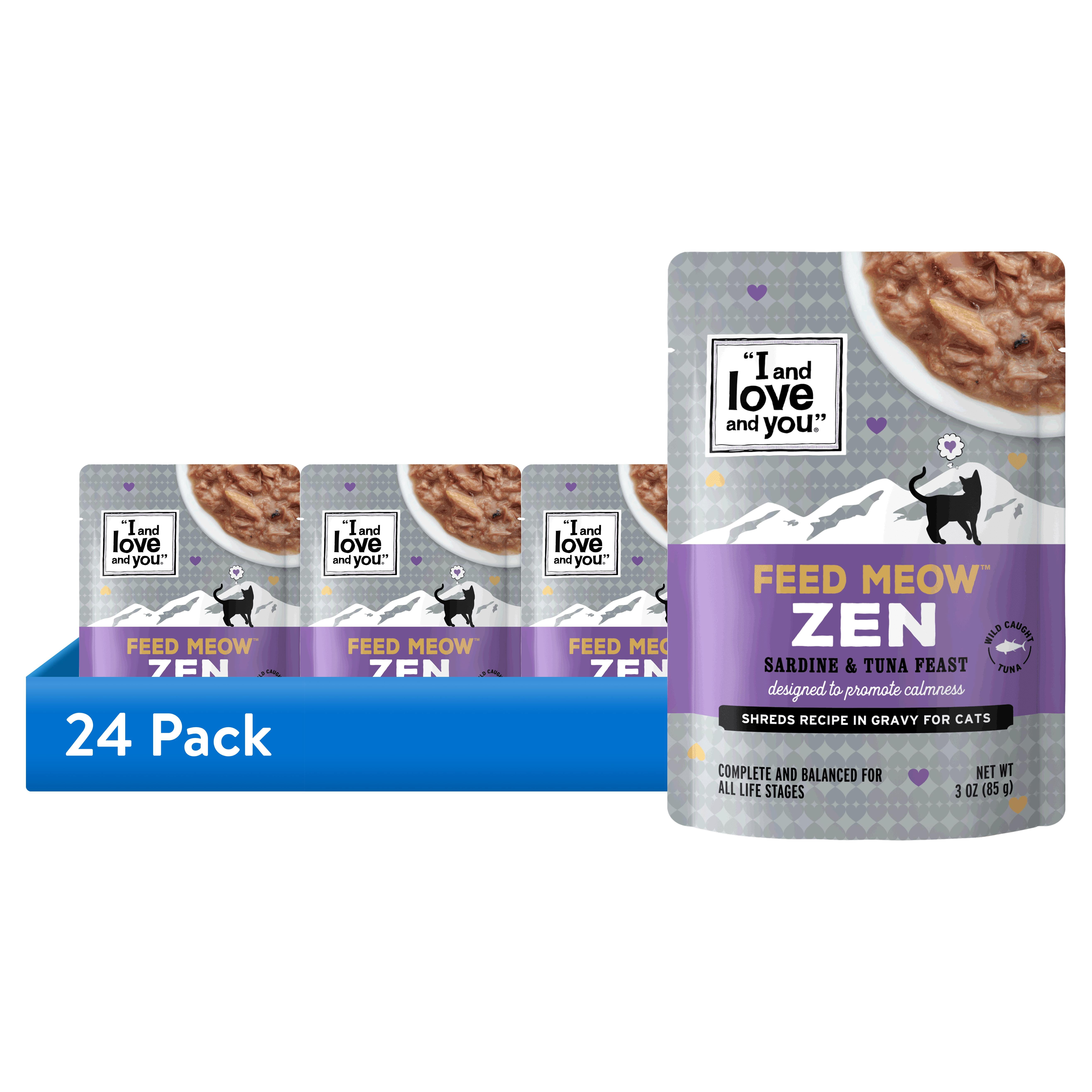 (24 pack) "I and love and you" Feed Meow Zen, Sardine & Tuna Feast, 3oz Pouch