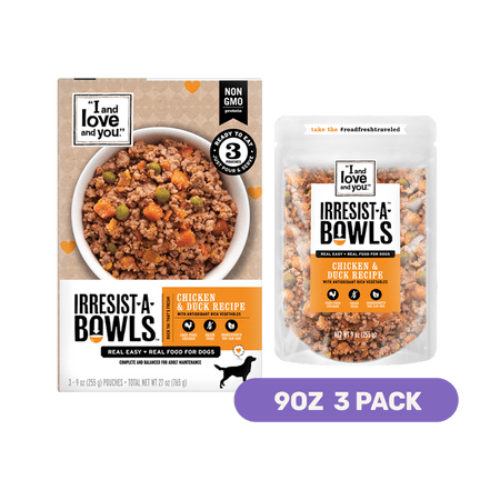 "I and love and you" Irresist-A-Bowls Wet Dog Food, Chicken and Duck Recipe, Grain Free