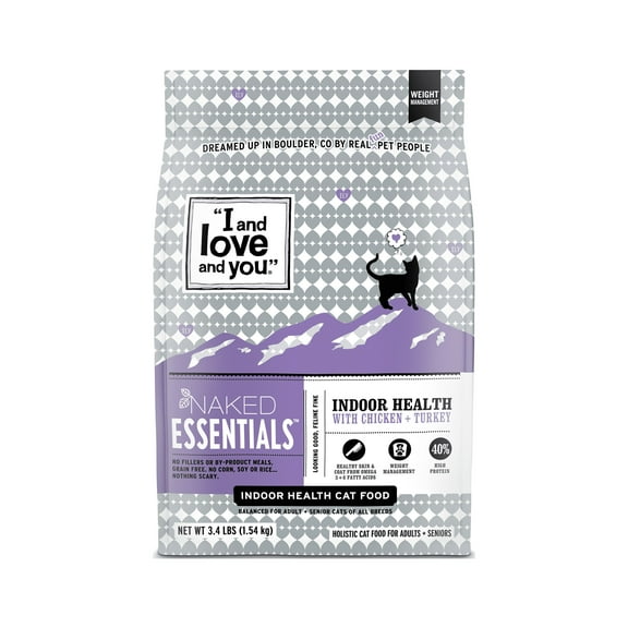 "I and love and you" Naked Essentials Dry Cat Food, Indoor Health, 3.4 lb Bag