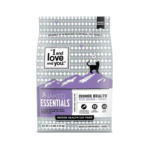 "I and love and you" Naked Essentials Dry Cat Food, Indoor Health, 3.4 lb Bag