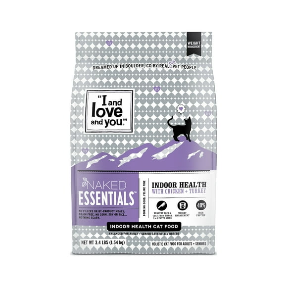 "I and love and you" Naked Essentials Dry Cat Food, Indoor Health, 3.4 lb Bag