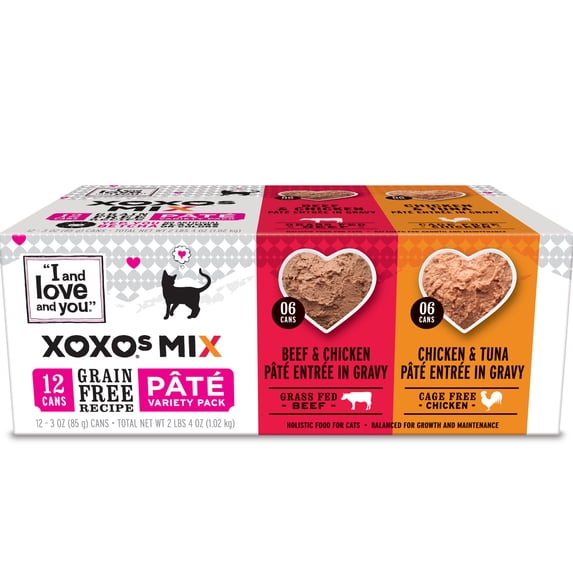 I and love and you XOXOs - Chicken/Beef Pate Variety Grain Free Canned Cat Food, 3 oz Cans (12 Pack)