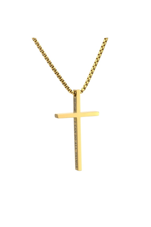 I can do all things Cross 14K Yellow Gold Pendants Necklace for Men Fashion Christian Jewelry Golden Silver Color