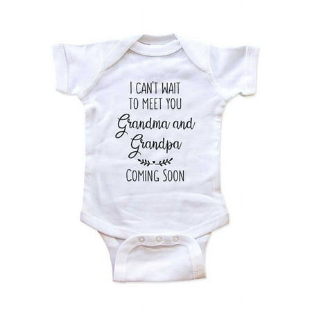 I can't wait to meet you grandma and grandpa Coming Soon Heart Leaves - baby onesie pregnancy announcement - 3-6 Mos