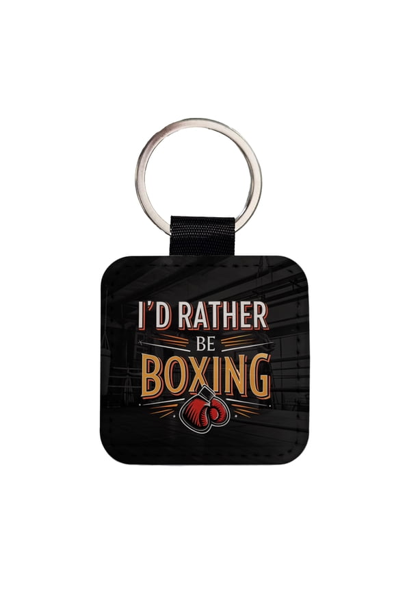 I'd Rather Be Boxing Faux Leather Square Keychain