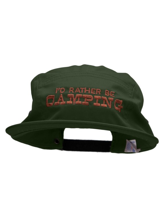 I'd Rather Be Camping 5 Panel Embroidered twill Cap - Olive OSFM