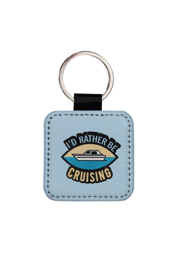 I'd Rather Be Cruising Cruise Travel Faux Leather Square Keychain