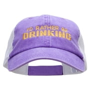 Id Rather Be Drinking Embroidered Washed Trucker Cap - Purple White OSFM