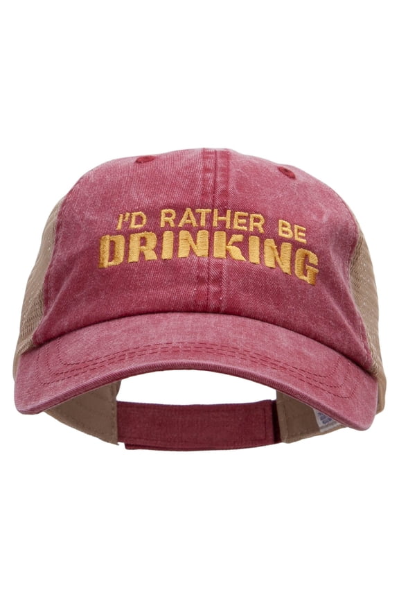 I'd Rather Be Drinking Embroidered Washed Trucker Cap - Wine Tan OSFM