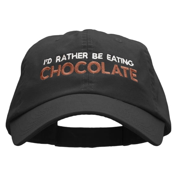 I'd Rather Be Eating Chocolate Embroidered Low Profile Dyed Cotton Twill Cap - Black OSFM