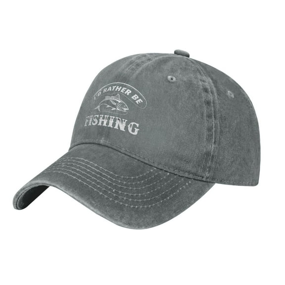 I’d Rather Be Fishing And Hunting Baseball Cap Vintage Soft Washed Denim,Golf Dad Hat Adjustable Trucker Hats for Men Women Unisex Adult,Gray