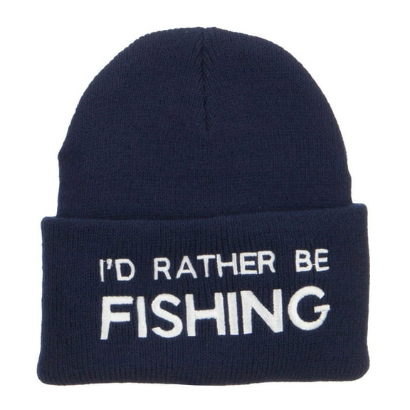 I'd Rather Be Fishing Embroidered Cuff Beanie - Navy OSFM