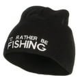 thumbnail image 1 of I'd Rather Be Fishing Embroidered Short Beanie - Black OSFM, 1 of 5
