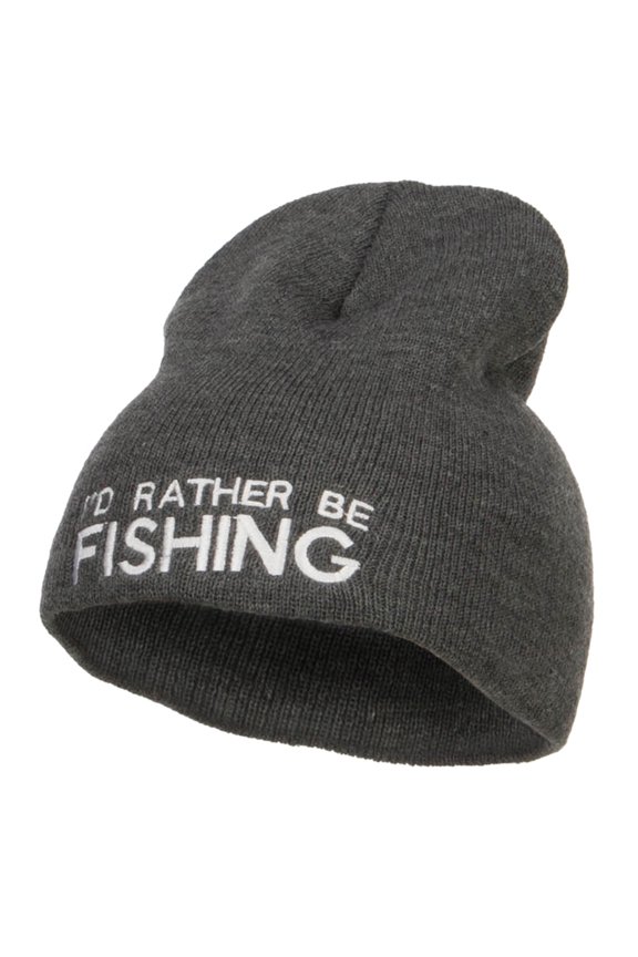 I'd Rather Be Fishing Embroidered Short Beanie - Dk Grey OSFM