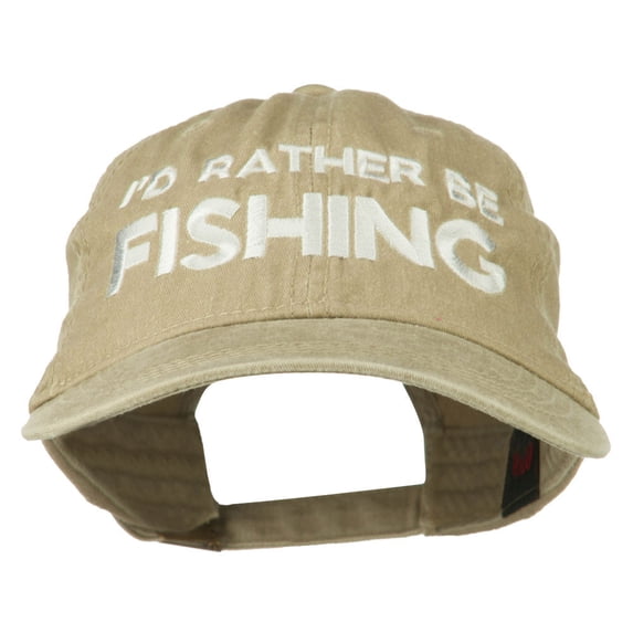 I'd Rather Be Fishing Embroidered Washed Cotton Cap - Khaki OSFM