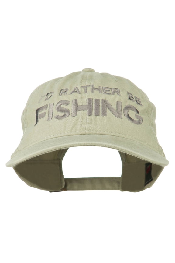 I'd Rather Be Fishing Embroidered Washed Cotton Cap - Stone OSFM
