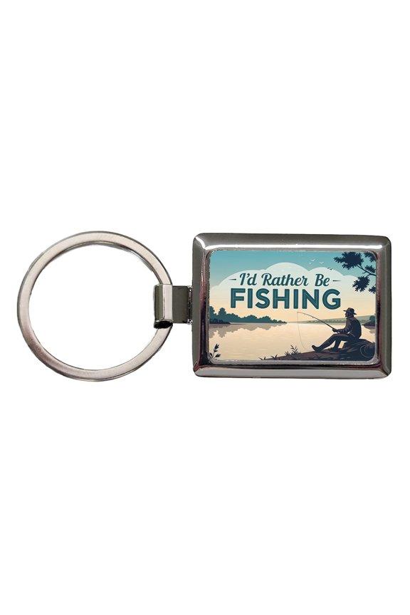 I'd Rather Be Fishing Fish Metal Rectangle Keychain