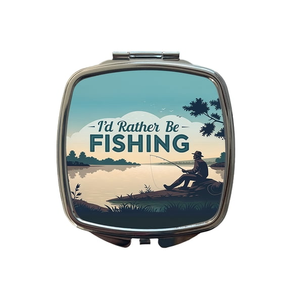 I'd Rather Be Fishing Fish Travel Makeup Handbag Purse Small Pocket Compact Mirror