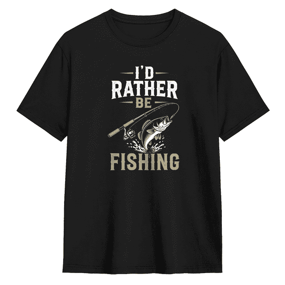 I'd Rather Be Fishing Retro Graphic Tee for Men, Humorous Fishing Cotton Short Sleeves T-Shirt