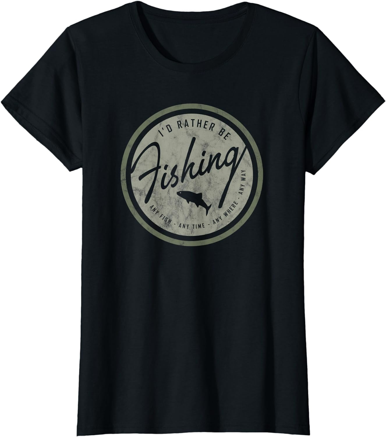 I'd Rather Be Fishing T-Shirt, Retro Distressed Tee Olive I'd Rather Be Fishing T-Shirt, Retro Distressed Tee Olive