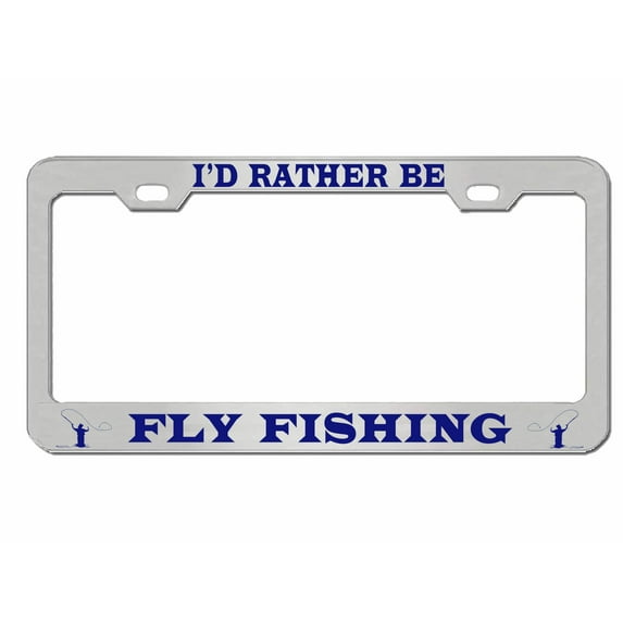 I'd Rather Be Fly Fishing Style Heavy Duty Metal License Plate Frame Personalise/Car Accessories Car Tag Holder Cover (blk/Dark Blue)