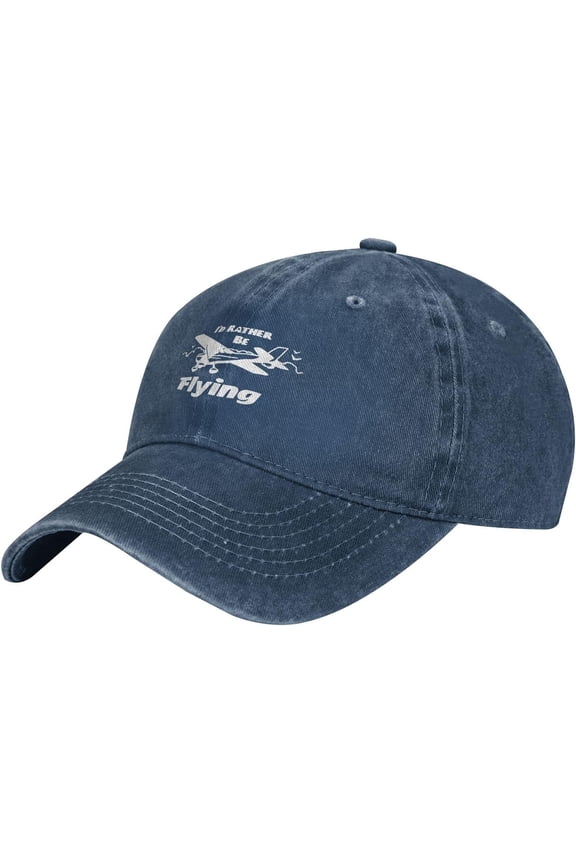 I'd Rather Be Flying Airplane Slogan Cowboy Hats Unisex Adjustable Baseball Caps Navy