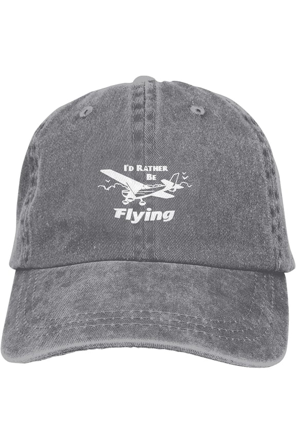 I'd Rather Be Flying Airplane Slogan Cowboy Hats Unisex Adjustable Vintage Baseball Caps Gray