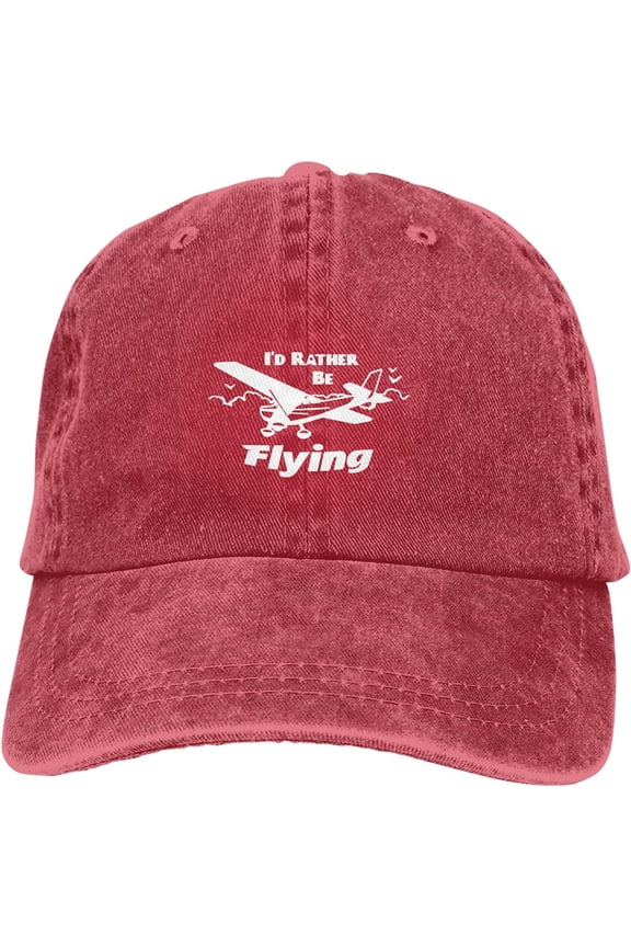 I'd Rather Be Flying Airplane Slogan Cowboy Hats Unisex Adjustable Vintage Baseball Caps Red