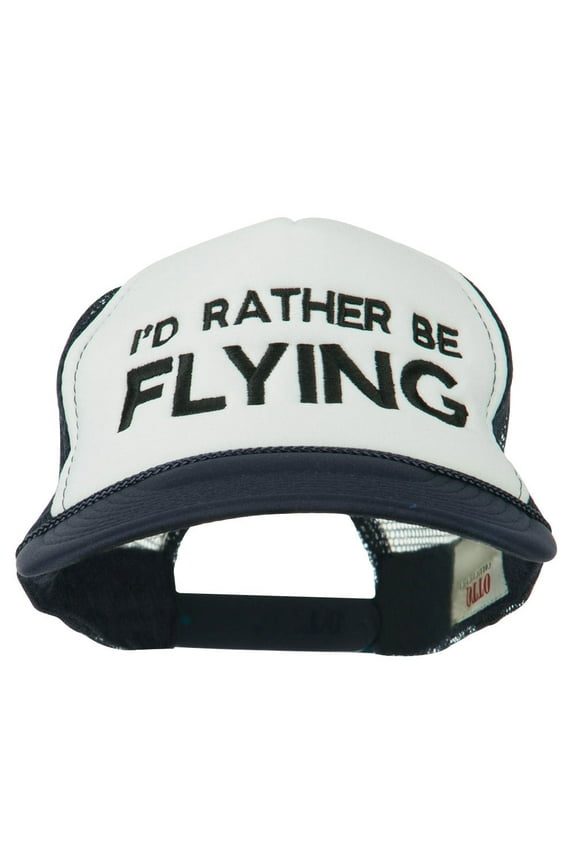 I'd Rather Be Flying Embroidered Foam Mesh Back Cap - Navy White OSFM
