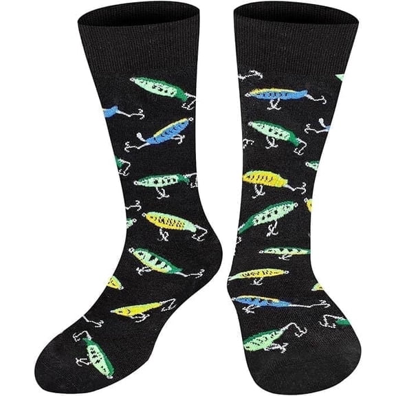 Funny Fishing Socks for Men Dad Teen Boys-Novelty Funky Cool Crazy Silly Socks-Easter Fathers Valentines Funny Fisherman Fishing Gifts Christmas Stocking Stuffers-Black