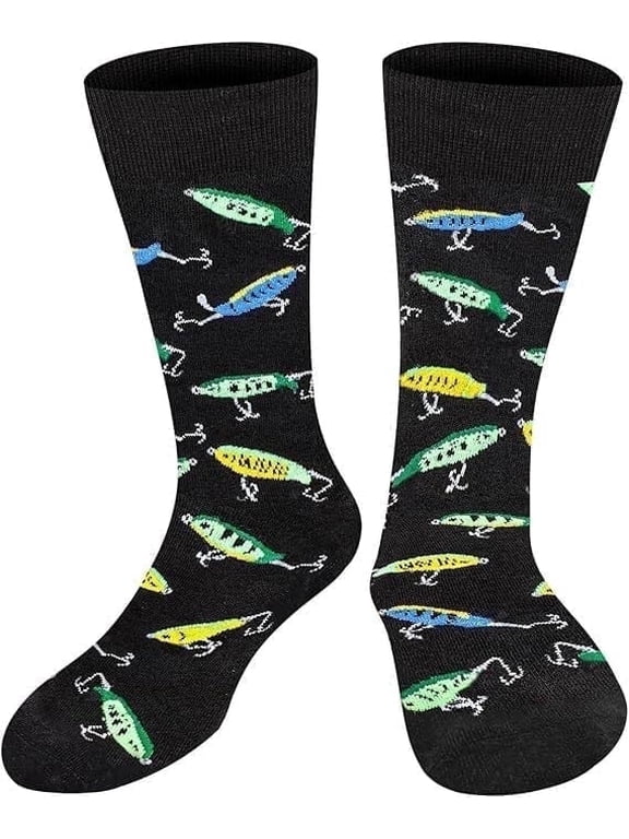 Funny Fishing Socks for Men Dad Teen Boys-Novelty Funky Cool Crazy Silly Socks-Easter Fathers Valentines Funny Fisherman Fishing Gifts Christmas Stocking Stuffers-Black