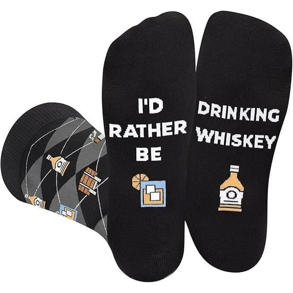 Funny Socks for Men Teens- I’D RATHER BE DRINKING WHISKEY Crew Socks - Fathers Day Novelty Gifts for Dad Husband Crazy Sock-Valentines Birthday Fun Gifts Ideas Christmas Stocking Stuffers