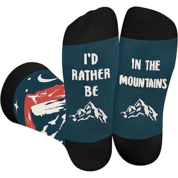 Funny Socks for Men Women Teens -I'D RATHER BE IN THE MOUNTAINS Crazy Silly Socks -Birthday Novelty Outdoor Sock Gifts for Hiker -Hiking Gear Father Fun Gift Ideas Christmas Stocking Stuffers