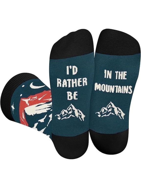 Funny Socks for Men Women Teens -I'D RATHER BE IN THE MOUNTAINS Crazy Silly Socks -Birthday Novelty Outdoor Sock Gifts for Hiker -Hiking Gear Father Fun Gift Ideas Christmas Stocking Stuffers