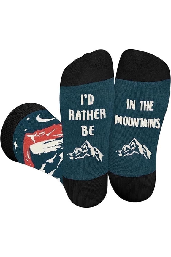 Funny Socks for Men Women Teens -I'D RATHER BE IN THE MOUNTAINS Crazy Silly Socks -Birthday Novelty Outdoor Sock Gifts for Hiker -Hiking Gear Father Fun Gift Ideas Christmas Stocking Stuffers