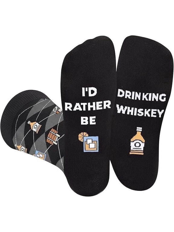 Funny Socks for Men Teens- I’D RATHER BE DRINKING WHISKEY Crew Socks - Fathers Day Novelty Gifts for Dad Husband Crazy Sock-Valentines Birthday Fun Gifts Ideas Christmas Stocking Stuffers