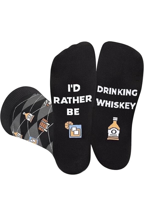 Funny Socks for Men Teens- I’D RATHER BE DRINKING WHISKEY Crew Socks - Fathers Day Novelty Gifts for Dad Husband Crazy Sock-Valentines Birthday Fun Gifts Ideas Christmas Stocking Stuffers